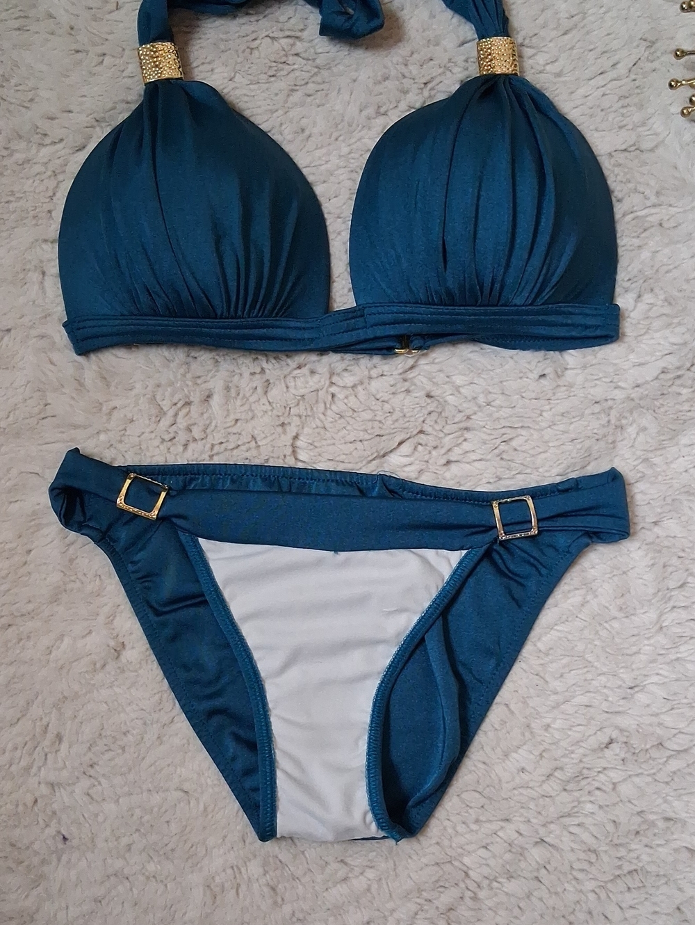 Venus Teal Blue And Gold Goddess Enhancer PushUp Bikini Set Top DD- Bottom Small - Picture 12 of 16